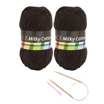 밀키코튼 블랙라벨 2p + 고급줄바늘 5.0 mm + 플라스틱돗 바늘 랜덤 발송 요정모자 & 핸드워머 DIY 세트, 29번(탄밤)