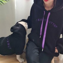 지와이에이펫 S&H 인조양털 후드 반려견 견주 커플옷, 블랙