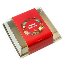 도나앤데코 샌드크라프트 도시락 포장 세트, 1세트, 도시락 정사각 10p + 메리크리스마스 컬러풀 리스장식 와이드띠지 진레드 10p