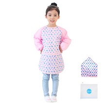 플리에 아동용 미술 앞치마 + 두건 강아지 세트, 핑크