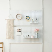 까사마루 매직 스탠드형 타공판 1200 x 600 mm + 다용도 선반 + MDF선반 + 후크 + 후크4종, 1세트, 화이트