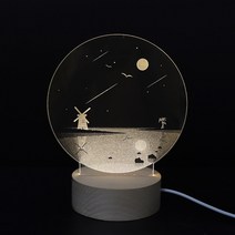 아트조이 LED 아크릴 원형 무드등, 등대와 밤풍경