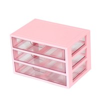 하라데코 와이드 서랍 멀티 책상 정리함 3단, 핑크, 1개