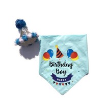 요기쏘 반려동물 생일 축하 고깔모자 + 스카프 세트, 블루
