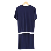 팡팡샵 임산부 배색 레이어드 반팔 티셔츠 스커트 세트