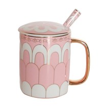 벨르디자인 로얄 클래식 머그잔 330ml + 스푼 + 커버 세트, 핑크D(076-12), 1세트
