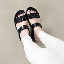 여성용 글리터 이선 스톤 통굽 슬리퍼 4cm