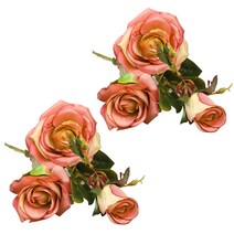 블럭마트 조화 홈장식 인테리어 장미꽃 3송이 2p, 오렌지