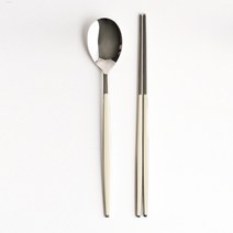 서피니아 컬러 세라믹 스텐 수저 2인조 세트, 1세트, 아이보리(숟가락 2p + 젓가락 2p)