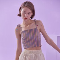 우아 여성용 리본 스트라이프 슬리브리스