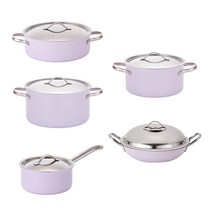 에델코첸 통3중 클래식L 냄비 5종 세트, 프렌치라벤더, 편수 16cm + 양수 20cm + 곰솥 24cm + 전골 24cm + 파티웍 28cm
