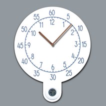 감성 무소음 교육용 온습도계 캡슐형 벽시계 원목 바늘, 블루 + 월넛 바늘