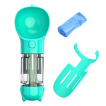 모가펫 강아지 휴대용 4 in 1 산책 물병, 에메랄드 블루, 랜덤발송(배변봉투), 1개