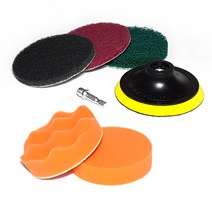 전동드릴용 청소 수세미 3종 x 125mm + 백업 패드 + 연결 어댑터 + 스펀지 패드 2종 세트, 회색, 적색, 녹색, 주황색, 1세트