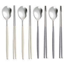 디오컴퍼니 벨라 세라믹코팅 스텐 4인 수저세트, 1세트, 아이보리(숟가락 2p + 젓가락 2p), 그레이(숟가락 2p + 젓가락 2p)