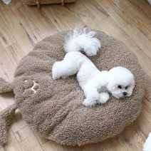 데코원 포그니 자수 양털 원형 강아지 방석, 코코아