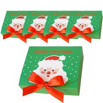 도나앤데코 크리스마스 직사각 포장 상자 대 5p + 리본 5p, 스마일산타 그린, 1세트