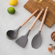 시샘 실리콘 조리도구 국자 + 뒤집개 + 요리스푼 3종 세트, 스톤그레이