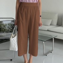 페이퍼먼츠 여성용 데일리 캐주얼 빈티지 린넨 와이드핏 9부 면 팬츠 13794
