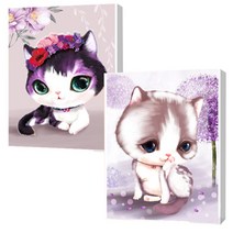 보석십자수 어린이 DIY 캔버스형 비즈공예 2종 세트 25 x 30 cm, 고양이3, 고양이6, 1세트