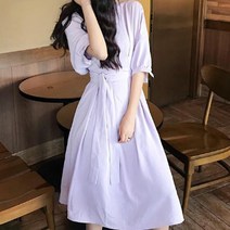 페이퍼먼츠 여성용 라운드넥 벌룬 7부 소매 하객룩 미디 롱 원피스 13880