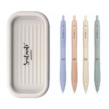 자바펜 제트라인 비즈 빈티지 볼펜 0.5mm 4종 + 소울메이트 펜트레이 세트, 블루, 올리브, 피치, 옐로우(볼펜), 베이지(펜트레이), 1세트