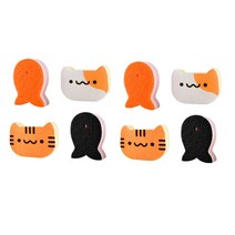 고양이 생선 스펀지 수세미 블랙 오렌지 4종 세트, 2세트