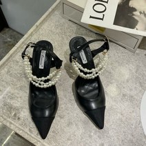 페이퍼먼츠 진주 쓰리체인 투톤 샌들형 하이힐 7cm 00242