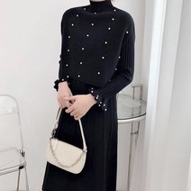 메이첼 플리츠 니트 원피스 하이넥 진주 조끼 투피스 세트 00284