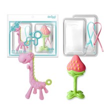 앙쥬 치발기 2종 세트, 노꼭지, 기린 핑크, 3D딸기, 랜덤발송(실리콘클립), 1세트