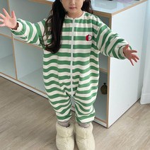 느엘 유아용 애플 스트라이프 기모 점프수트