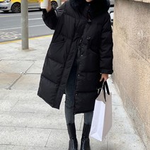 메이첼 여성용 털 후두 더플 코트 롱 패딩 00390