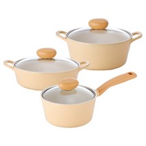 네오플램 플랑 IH 냄비 세트 3개, 옐로우, 편수 18cm + 양수 22cm + 전골 22cm
