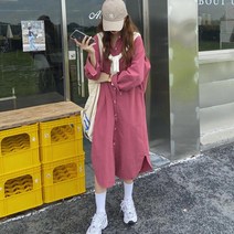 큐랑 면 데일리 롱 셔츠 원피스