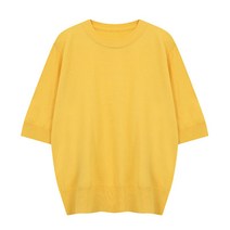 탱커스 여성용 클래식 베이직 라운드넥 반팔 니트