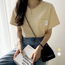 세컨그라운드 여성용 스탠다드 라운드 라벨 포켓 티셔츠
