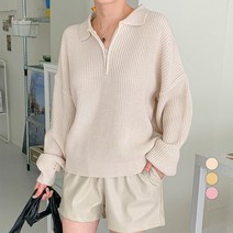 무드인더 여성용 반집업 카라 하찌 니트