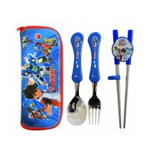 릴팡 아동용 메카드볼 스텐 젓가락 웨이브 스푼 포크 케이스 세트, 혼합색상, 젓가락 + 스푼 + 포크 + 케이스