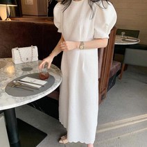 비비에모 라운드넥 소매 퍼프 반팔 단아 원피스 00911