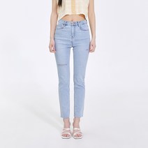 미쏘 여성용 슬릿 디테일 컷팅 슬림 일자핏 데님 팬츠