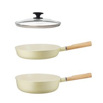로이첸 IH 마쉬옐로우 세라믹팬 세트 3개, 프라이팬 28cm + 웍팬 28cm + 유리뚜껑 28cm
