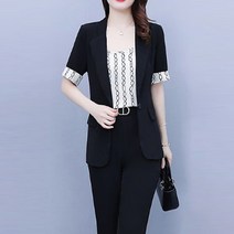 아뗄릭 더블카라 반팔자켓 끈나시 9부 팬츠 쓰리피스세트 00854