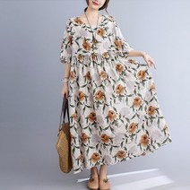 노란 꽃 패턴 빅사이즈 반팔 트렌디한 임산부 원피스