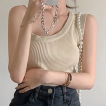 비비에모 여성용 딥U넥 슬림핏 니트 민소매 스포츠 이너웨어 01112