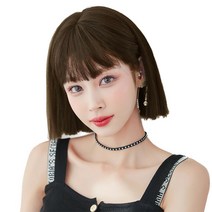 하이유니 보브컷 스트레이트 펌 헤어 단발 통가발 가발 29cm + 가발망 + 거치대 세트, 쿨브라운(가발), 1세트