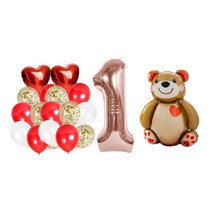 올댓파티 기념일 곰돌이 파티풍선 1주년 세트, 혼합색상, 1세트