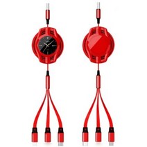 비즈온 3in1 시계모형 충전 케이블 2p, 레드, 120cm