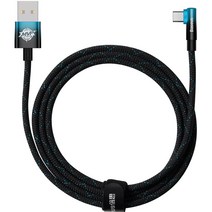 베이스어스 MVP2 엘보우 USB-C타입 고속충전데이터 케이블 100W, 2m, 블랙 + 블루