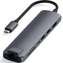 사테치 USB C타입 7in1 알루미늄 슬림 맥북 멀티 허브 이더넷 어댑터, Space gray