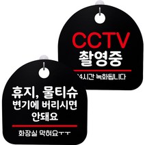 뭉키데코 고리형 안내표지판 2종 블랙 S8 세트, 1세트, S8_097(휴지 물티슈 변기에 안돼요, CCTV 촬영중)